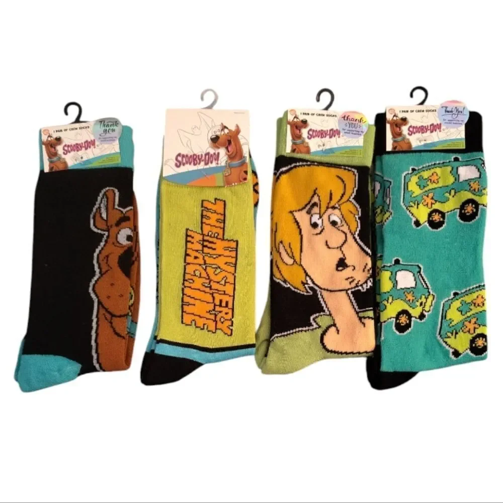 WB 4 Pairs Colorful Neon Scooby Doo Printed‎ Crew Socks NWT